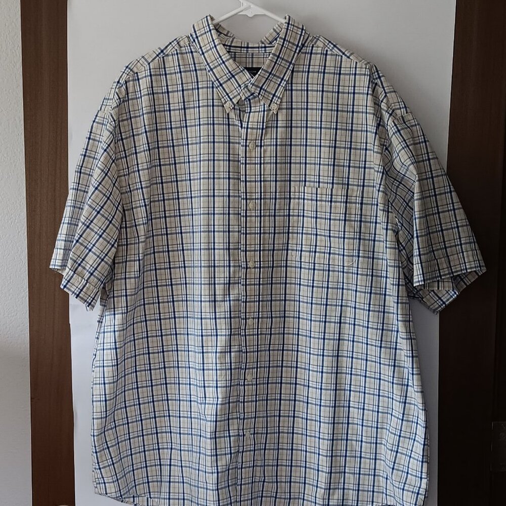 ARROW White and Blue Plaid Short Sleeved Button Down Shirt Size XXL